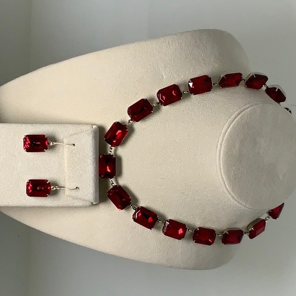 COPY - Ruby Red Statement Necklace and Earring Set - Picture 6 of 10